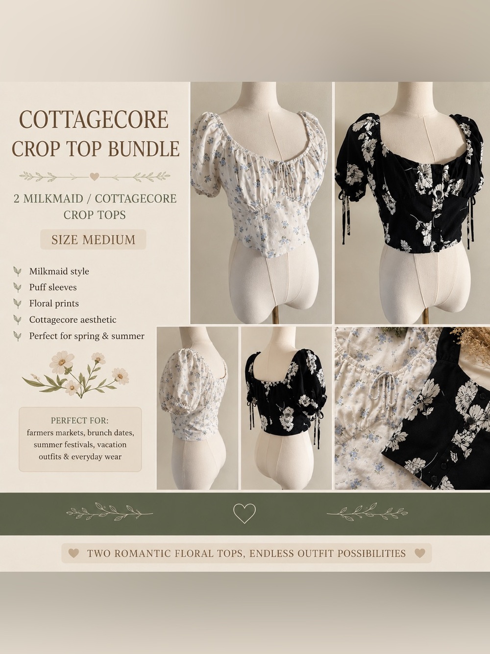 Boho/Cottagecore crop top bundle Medium